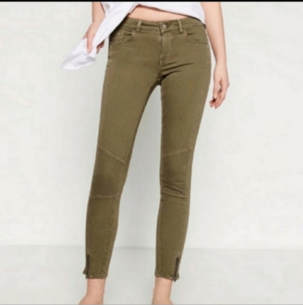 Zara Basic premium denim green Moto skinny jeans 2
